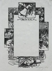 Almanaque de Paris, 1897: Fronteira decorativa, inverno, 1897.