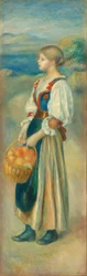Garota com uma cesta de laranjas