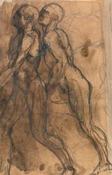 The Shades, aproximando-se de Dante e Virgil (grafite, caneta e sépia escura em papel brilhante)