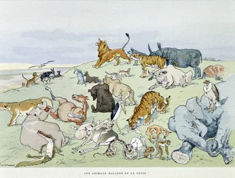 The Animals Sick of Plague - em "Les Fables de la Fontaine", de Auguste Vimar (1851-1916), Tours, em A, Mame & Fils