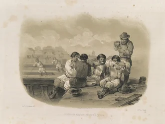 Construtores em um barco De: A Construção da Catedral de Santo Isaacs, 1845