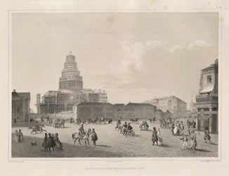 Obras em 1838 De: A construção da Catedral de Santo Isaacs, 1845