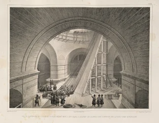 Vista interna da catedral e uma rampa De: A construção da Catedral de Santo Isaacs, 1845
