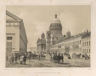 Catedral de Santo Isaacs vista do manejo da cavalaria De: A construção da Catedral de Santo Isaacs, 1845