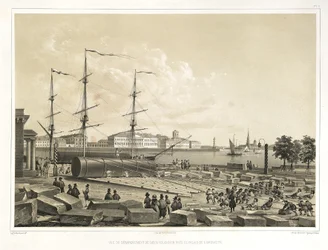 Descarregando duas colunas no Almirantado De: A construção da Catedral de Santo Isaacs, 1845