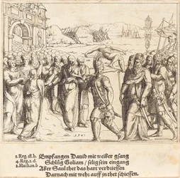 Davi é bem-vindo depois de matar Golias e o ciúme de Saul, 1547.
