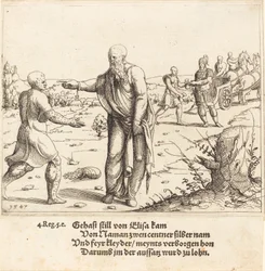 Eliseu pune Geazi com a lepra de Naamã, 1547.