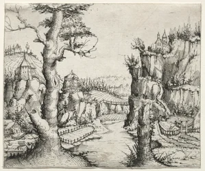 Paisagem do rio com as rochas à esquerda ana à direita, 1546.