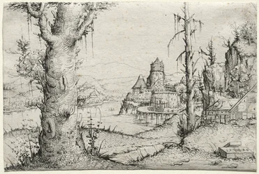 Paisagem do rio com a grande árvore à esquerda, 1546.