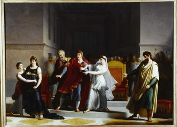 Última cena da tragédia "Rodogune" no Théâtre-Français, 1810 (óleo sobre tela)