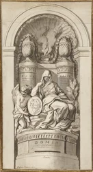 Estudo para um Monumento Funerário, 1750 (giz preto, caneta e tinta marrom, marrom e cinza, branco aumentando em duas folhas unidas)