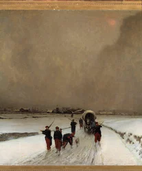 Guerra de 1870: «Os retardatários, efeito de neve». Pintura de Auguste Chenu, dito Fleury (1833-1875), 1870. Dimensões: 1,7 x 1,5 m. Paris, Museu de Orsay