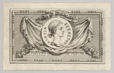 Medalha com Portrait of Livy no 5º livro, de Tibère ou les six premiers ..., publicada em 1768.