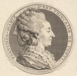 Gravura de uma medalha de retrato de Fortunée-Marie dEst, Princesse de Conti, 1781.