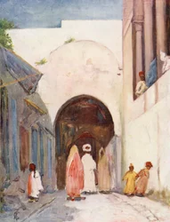 Porta da Grande Mesquita, Túnis (litografia a cores)