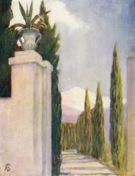 Porta de entrada nos jardins de Generalife, Granada (litografia a cores)
