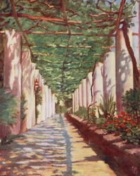 Terraço do Hotel Cappucini, Amalfi, em pleno verão (litografia a cores)
