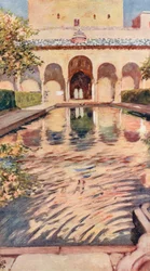 O Pátio das Murtas, Alhambra (litografia a cores)