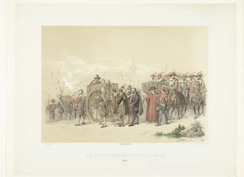Transportar cidadãos em cativeiro por soldados espanhóis, 1567
A opressão por Espanha (título sobre o objecto)
