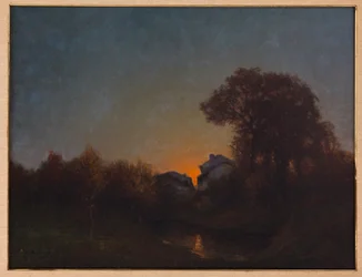 Paisagem ao pôr-do-sol (óleo sobre tela)