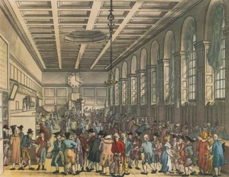 Interior da Custom House, Londres, 1808. Artistas: Augustus Charles Pugin, Thomas Rowlandson.