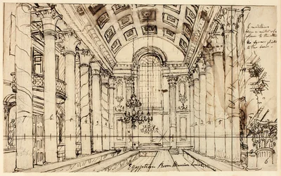Estudo para Egyptian Hall Mansion House, da Microcosm of London