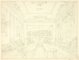 Estudo para Trinity House, da Microcosm of London (reto); Esboço Arquitetônico de Fachadas de Casas em Linha (verso)