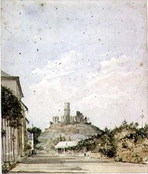 Vista, de, um, arruinado, castelo