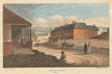 Vista do Sydney HotelEarle, Augustus. Exibições na Austrália. Litografia de Sydney- Earle, 1826
