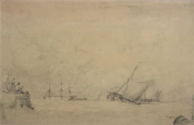 Lugger Fazendo para a boca de um porto (desenho)