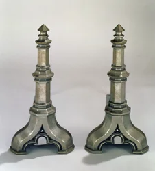 Par de Andirons estilo gótico, c.1836 (aço fundido)