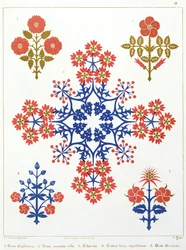 Design de papel de parede de motivos Violiet, íris e tulipa, impresso por M. und N. Hanhart