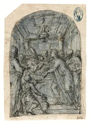 A Apresentação no Templo (giz com caneta e tinta, lavagem e aguçamento branco sobre papel)