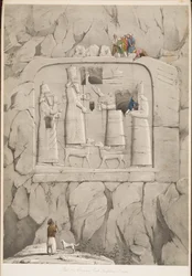 Escultura de Rocha Assíria (Baviera), de Monumentos de Níniveh, pub. 1849 (gravura)