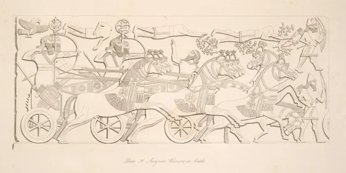 Guerreiros Assírios em batalha, de Monuments of Nineveh, pub. 1849