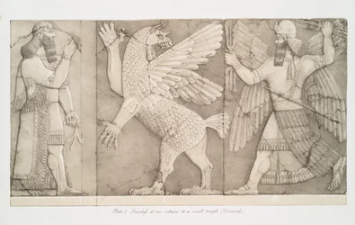Baixos-relevos na entrada de um pequeno templo em Nimroud [Calá], 1853