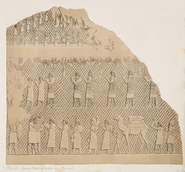 Cativos e parte da cidade murada (Kouyunjik) ilustração de monumentos de Nínive, 1858
