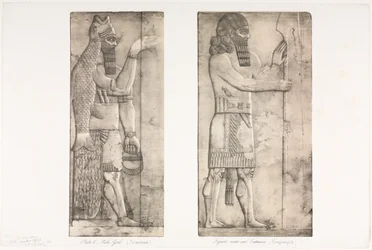 Monumentos de Nínive: Placa 6, Deus-peixe (Nimroud); Figura perto de uma entrada (Kouyunjik)