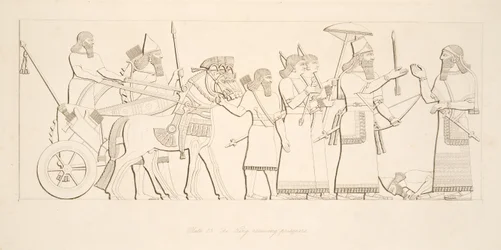 O Rei recebendo prisioneiros, de Monuments of Nineveh, pub. 1849