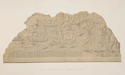A conquista de uma tribo habitando um pântano (Kouyunjik), de Monuments of Nineveh, pub. 1849