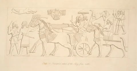 Retorno triunfal do rei da batalha, de monumentos de Nínive, pub. 1849