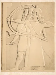 Dois arqueiros e um escudeiro, de Monuments of Nineveh, pub. 1849