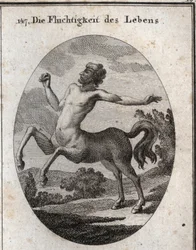 Alegoria da velocidade da vida humana representada por um Centauro. Gravação em "Iconologie oder Ideen aus dem Gebiet der Leidenschaften und Allegorien bildestellt fur Zeichner, Mahler, Dichter, Gelehrte, Erzieher und freunde Hoherer Geschmacksbilden".