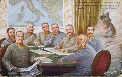 Generais e chefes militares austríacos e alemães da Primeira Guerra Mundial, agrupados em torno de Hindenburg e Mackensen, 1915