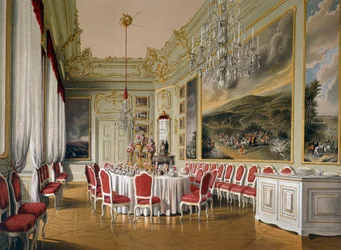 Sala de jantar em Apartamentos Imperiais, Palácio Schoenbrunn (Património Mundial da UNESCO)