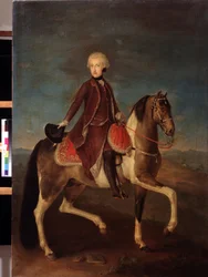 Retrato equestre da Imperatriz Maria Teresa de Habsburgo da Áustria (1717-1780). Pintura da escola austríaca entre 1740 e 1750 (século XVIII). Estilo classico. Óleo sobre tela. Museu Pushkin, Moscou.