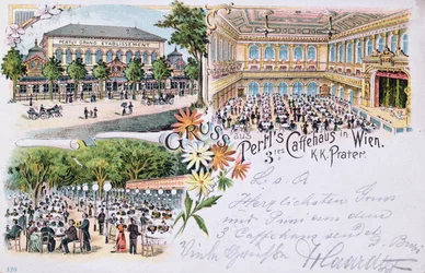 Postal de Pertls Casa de café no Prater, Viena, 1901