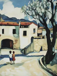 Crianças no caminho da aldeia