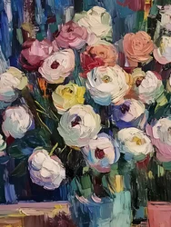 Flores coloridas em impasto