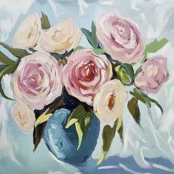 Rosas cor-de-rosa num vaso azul